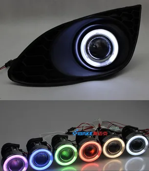 

LED DRL daytime running light COB angel eye, projector lens fog lamp with cover for mazda 2, 2 pcs