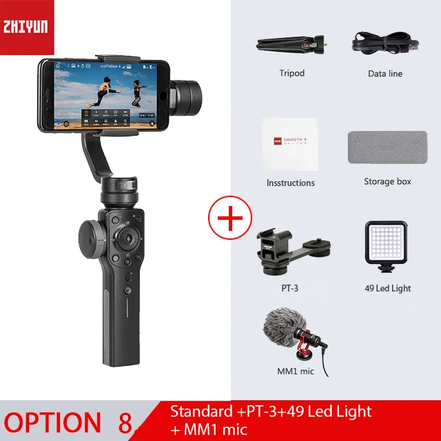 ZHIYUN Smooth 4 Официальный Gimbal стабилизатор для iPhone X Xs Max samsung S8 Экшн камера 3 оси ручной смартфон - Цвет: Option 8