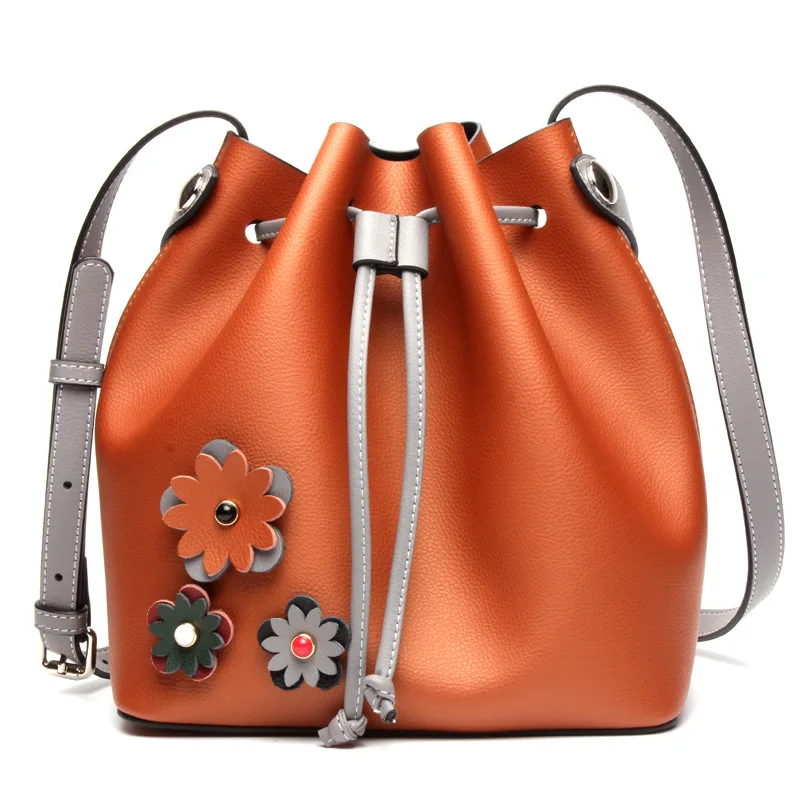 High Quality Woman Messenger Bags Genuine Leather Bucket Bag Casual
