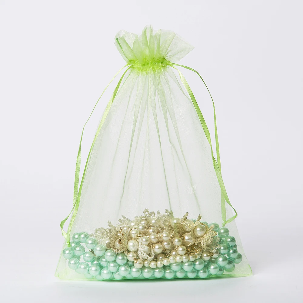 100pcs/lot 10x15 Organza Bag Grass Green Organza Gift Packaging Bags