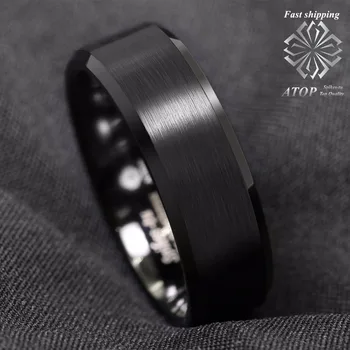 

8mm Classic Black Tungsten Carbide Ring Brushed Center Bridal Band ATOP Men's Jewelry