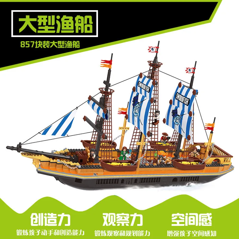 

Ausini 27806 857PCS Fishing boats sailing Legoings toys for children educational building blocks 3D DIY Figures Birthday Gifts