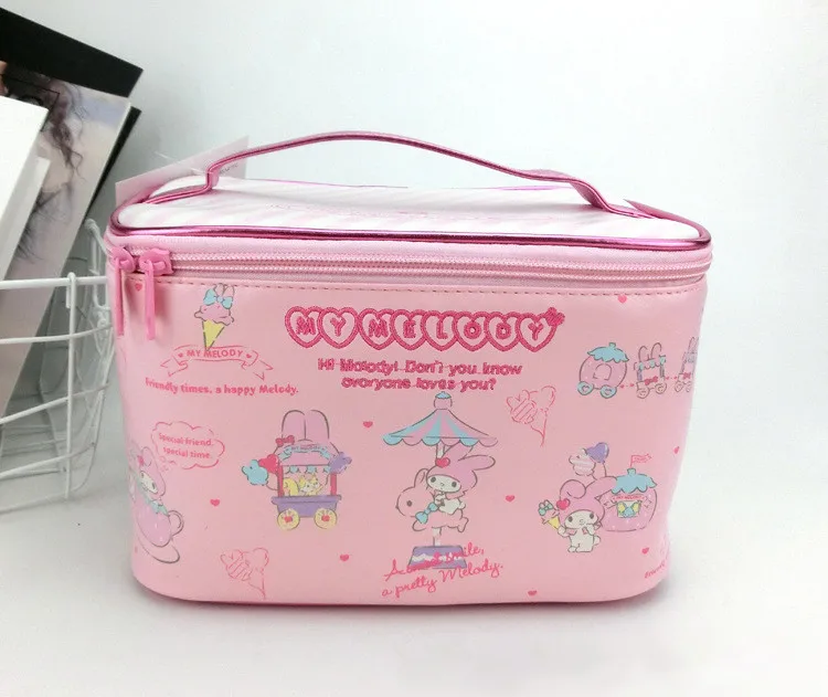 Мультфильм My Melody розовый искусственная кожа макияж мешок косметички Make Up Box Для женщин Красота чехол для хранения туалетных сумка