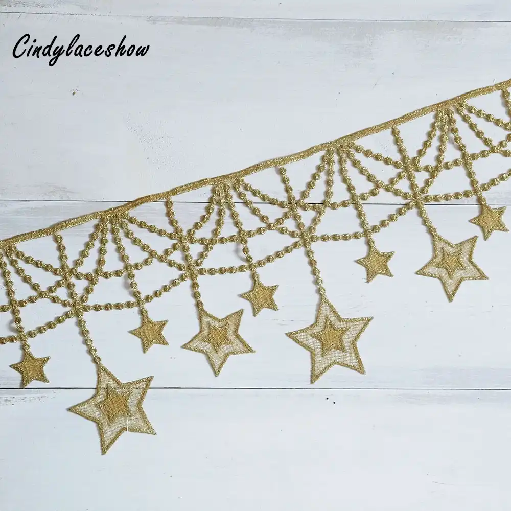 14.5cm Wide Stars Gold Tassels Lace Fringe Lace Trim Ribbon Costume Home Textile Curtains Decor Trims Clothes Sewing Accessories