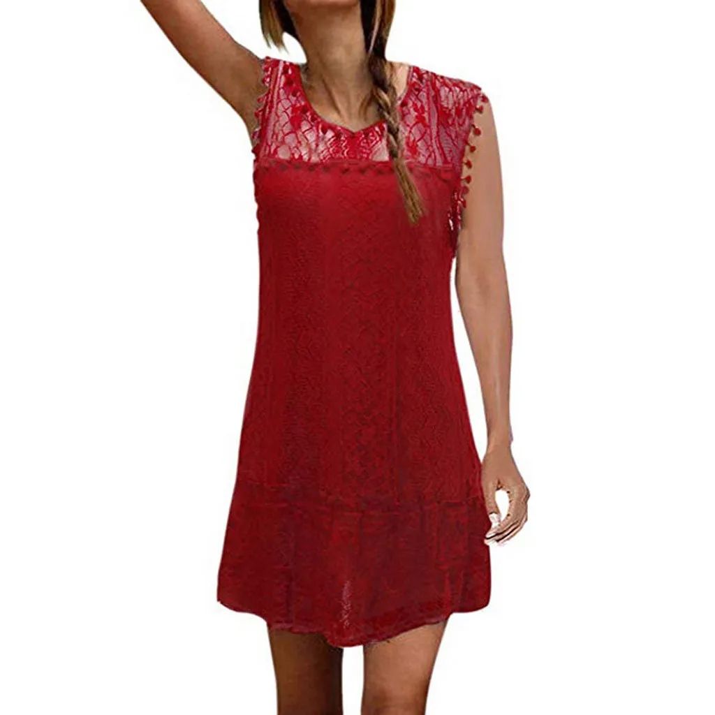 Платье летнее платье, халат Femme Vestidos De платье летнее платье Longue женское повседневное кружевное без рукавов пляжное Короткое мини-платье с
