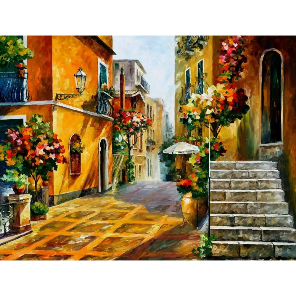 

Hand painted Palette knife painting the sun of sicily oil on canvas modern art Landscape for room decor