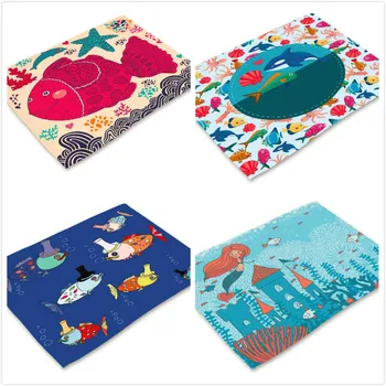 

Printed Linen Placemat Place mat Table Mat cut cartoon fish polyester Dinner table mat Coaster Home textile Dec wholesale FG991