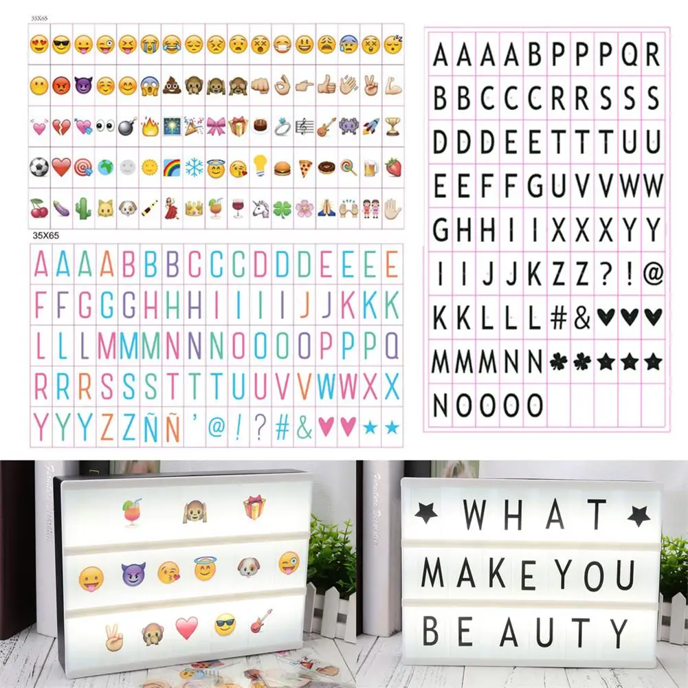 

A4 CINEMATIC Light Up Sign DIY Free Combination Spelling 85 PCS Color Emoji Letters Lightbox Cinema Lighting stickers Hot