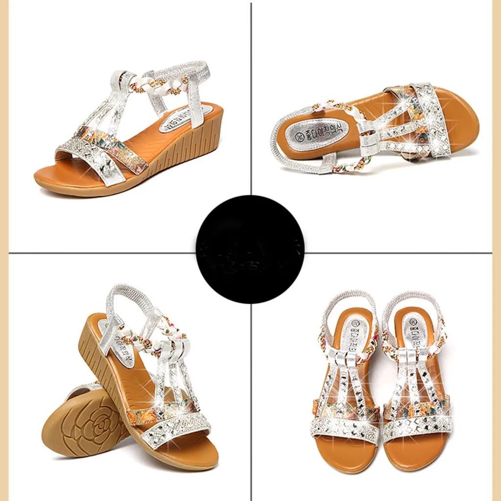 KLV/Новинка; женская обувь; женская летняя пляжная обувь на танкетке, украшенная кристаллами; Zapatos De Mujer; римские сандалии; Sandalias Mujer; коллекция года