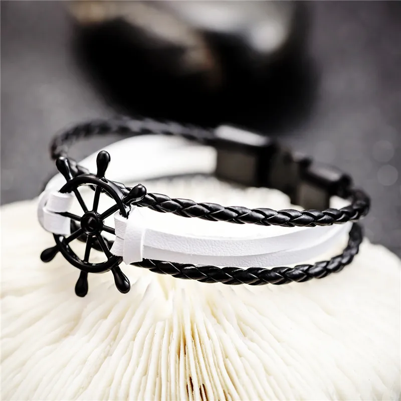 Bobo Cover Black Leather charm Bracelets Men couple hope Rudder bracelets bangles for Men women femme homme Fashion jewelry Gift