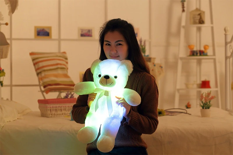 QWZ 50 см креативный светильник светодиодный плюшевый мишка мягкие животные Детская плюшевая игрушка красочный светящийся плюшевый мишка рождественский подарок для детей