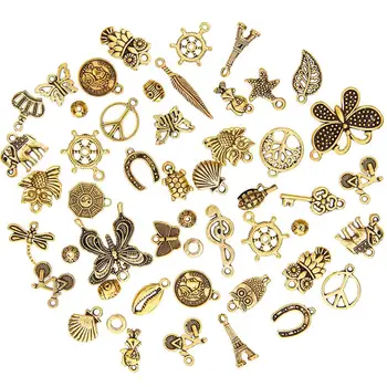 

50pcs Mixed Antique Gold Color Anchor Animal Charms Pendants for Bracelet Necklace DIY Jewelry Making Finding Accessories
