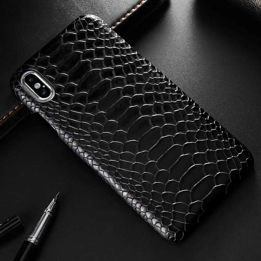 Роскошный кожаный чехол Boucho из змеиной кожи для iphone XS MAX XR X, жесткий пластиковый черный чехол для iphone 6 6s 7 8 plus, полуобернутый чехол - Цвет: Черный