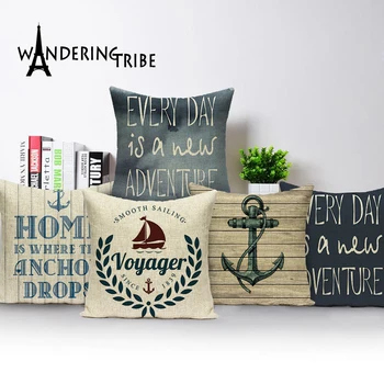 

2018 Hot NEW Square colorful Home Cushion Decorative soft seat car Covers linen green summer ocean anchor pure suit pillowcase