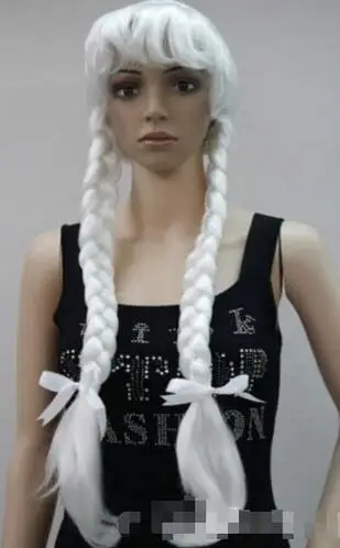 

Silver white Fancy Dress Cosplay Long Double braids Christmas grandmother wig