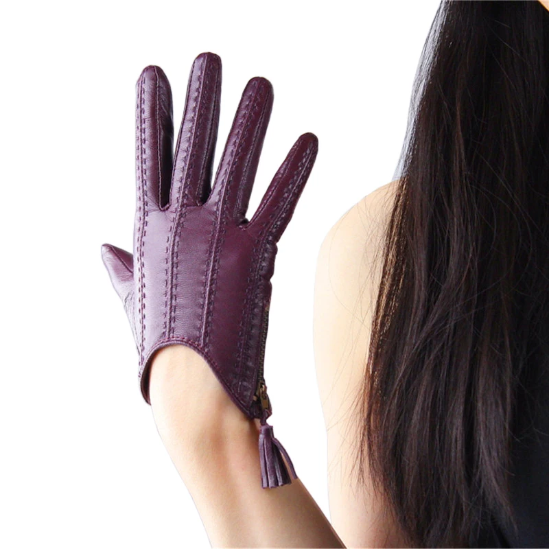 Genuine Leather Pure Imported Goatskin Tassel Zipper Short Style Touch Screen Woman's Gloves Driving Thin Velvet Lined TB08 Genuine Leather Pure Imported Goatskin Tassel Zipper Short Style Touch Screen Woman's Gloves Driving Thin Velvet Lined TB08