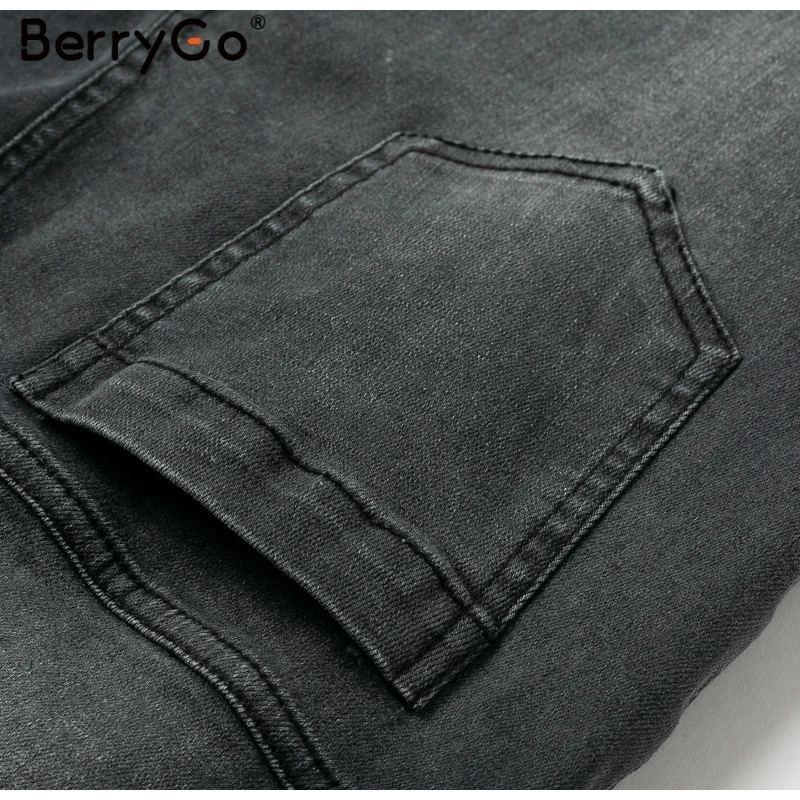 BerryGo, сексуальные обтягивающие джинсы, для женщин, уличная одежда, высокая талия, пуговицы, складки, Капри, брюки, летняя мода, женские серые джинсы-карандаш