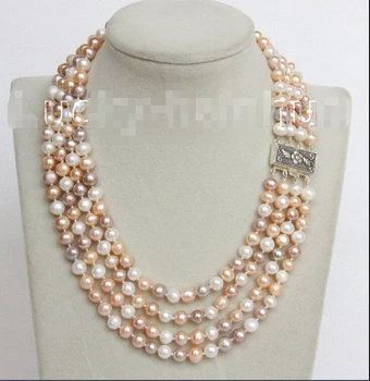

16" 4 Strand 8mm Multicolor FW pearls necklace 925 silver clasp j10680 ^^^@^Noble style Natural Fine jewe FREE SHIPPING