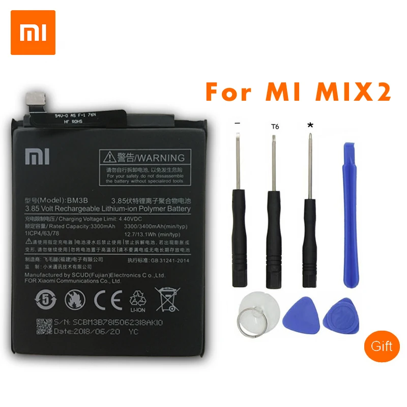 

XiaoMi Original Battery BM3B For Xiaomi Mi MIX 2 Replacement Battery 3300/3400mAh High Capacity Mobile Phone Batteries + Tools