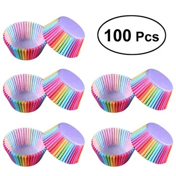 

Cupcake Cases Liners 100 Pcs Rainbow Paper Cake Cup Kitchen Baking Cupcake Paper Bakeware Stands Party Tray Wedding Party