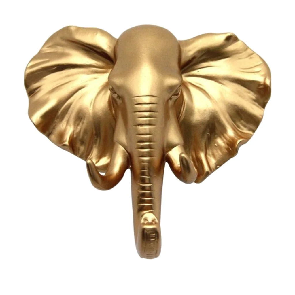 Wall Mount Animal Head Hook Resin Hanger Holder Decor Gold #2 Elephant
