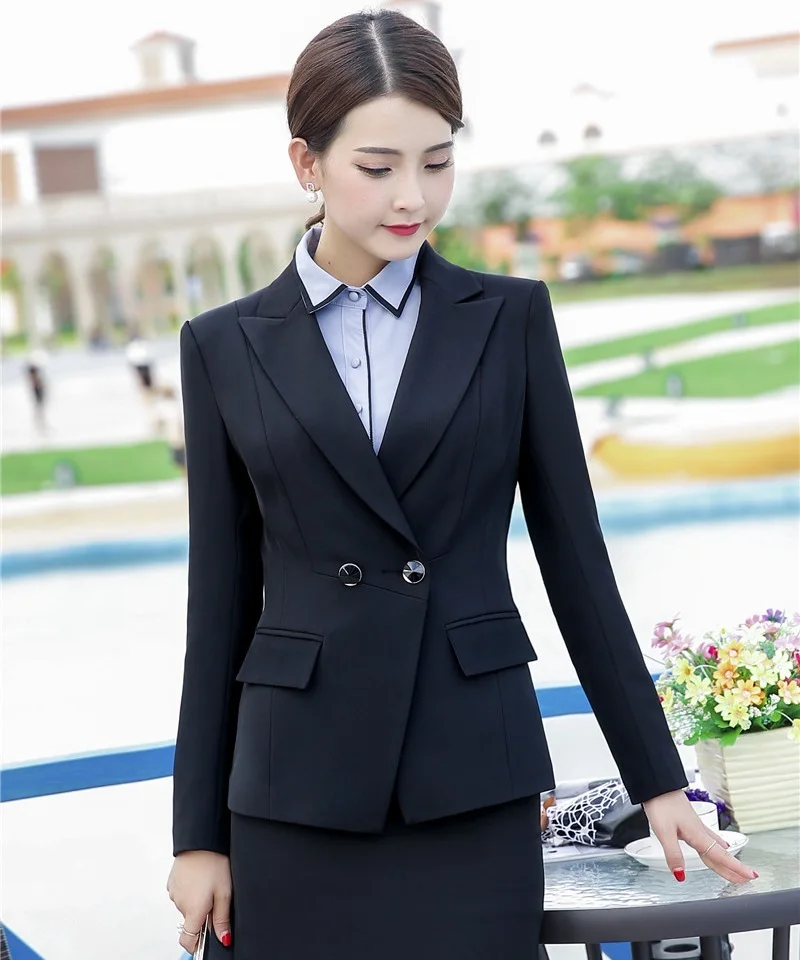 Us 284 5 Offformal Desain Seragam Kantor Wanita Blazer Dan Jaket Wanita Hitam Elegan Pakaian Kerja Pakaian In Blazer From Pakaian Wanita On