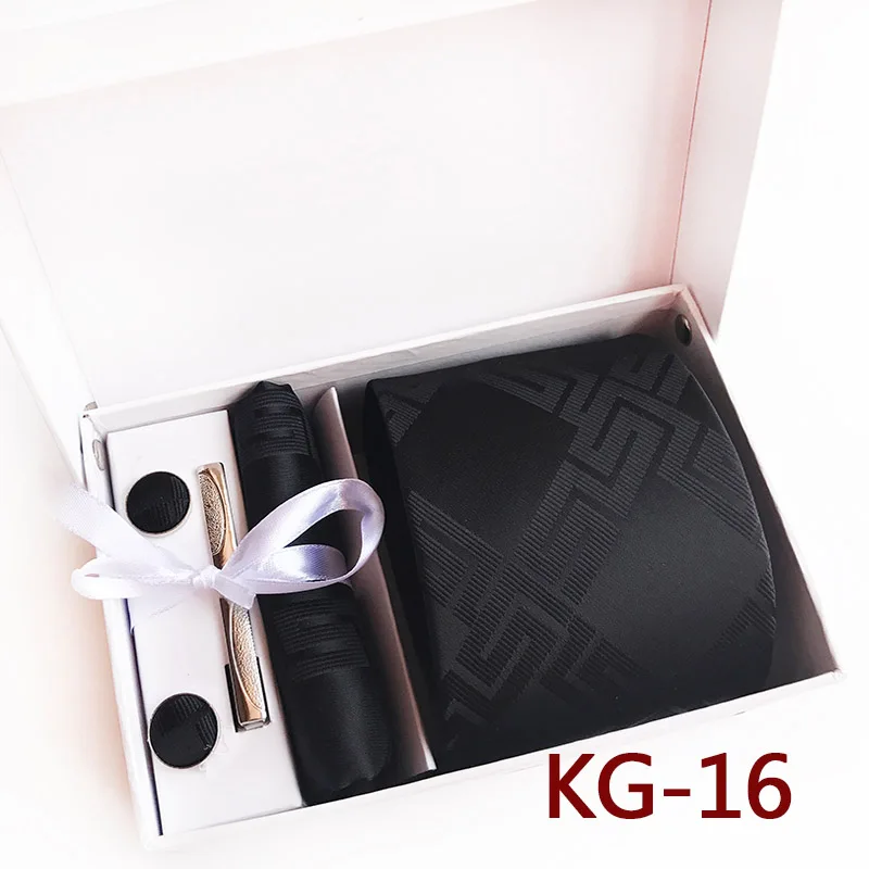 8 см бизнесменов Формальный набор галстук черный геометрические связи с карманом Квадратные Запонки Зажим в подарочной коробке