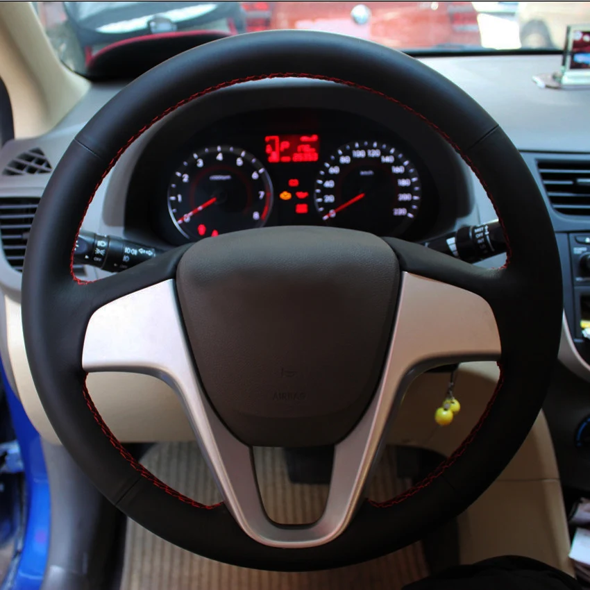 Skup AOSRRUN akcesoria samochodowe oryginalne skórzane kierownice samochodowe pokrywa dla hyundai solaris i25 i20 Accent 2009 2014 sedan hatchback