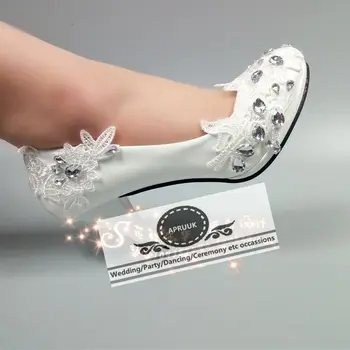 

Handmade wedding shoes bride white laces shinny sparking HS289 silver crystal rhinestones bridal bridesmaid pumps shoe plus size
