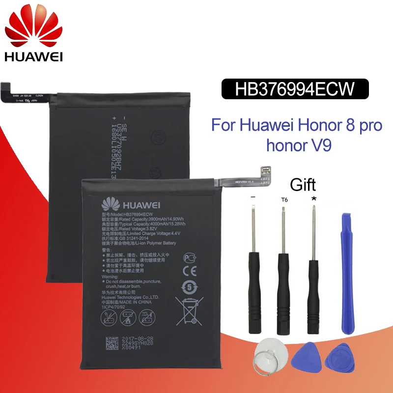 

Original Battery For HUAWEI HB376994ECW 4000mAh For Huawei Honor 8 pro V9 DUK-L09 DUK-AL20 DUK-TL30 Replacement Phone Battery