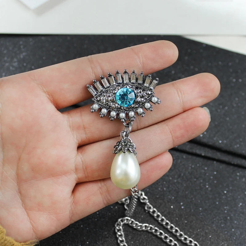 Blue Rhinestone Devil Eye Enamel Brooch Simulates Pear Angel Needle Pendant Alloy Retro Jewelry Valentine's Day Gift | Украшения и