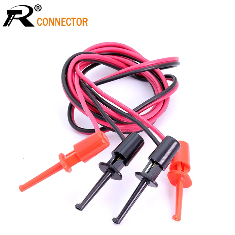 

10pcs 100cm Long Dual Hook Clip Test Probe Cable Leads Alligator clip black&red