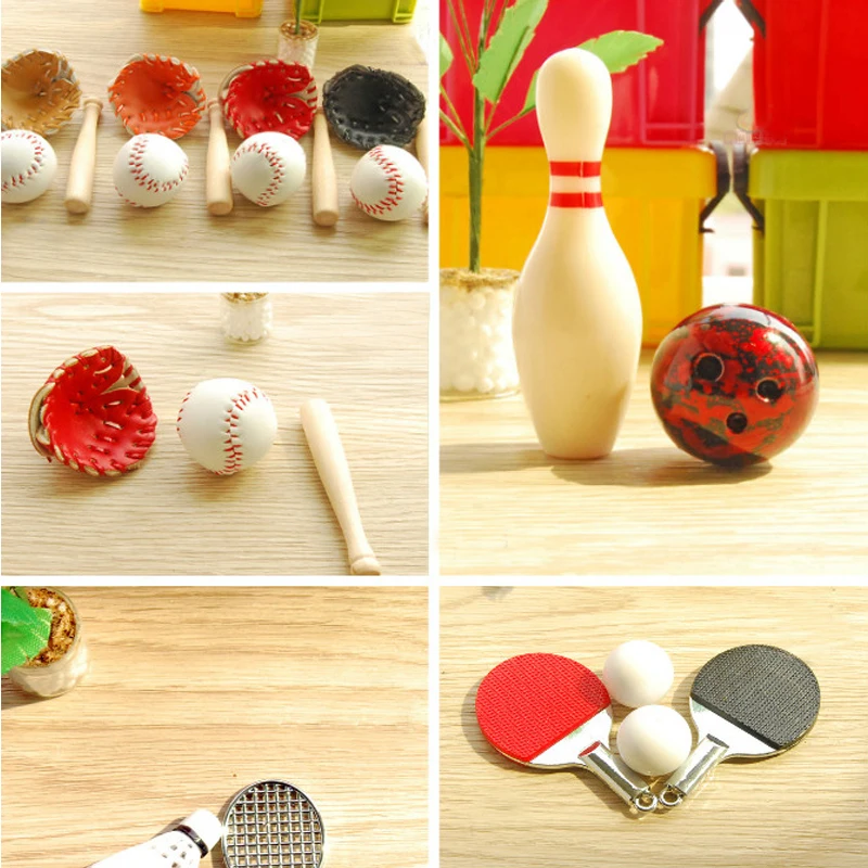 C009 الأطفال طفل هدية لعبة 1:6 دمية مصغرة الأثاث مصغرة rement الريشة البولينج الكرة مجموعة