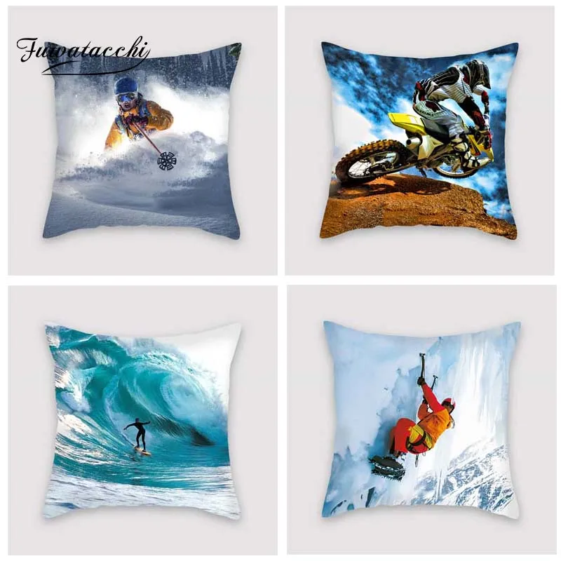 

Fuwatacchi Extreme Sport Printed Cushion Cover Ski Motocross Pillow Cover Surf Rock Climbing Decorative Pillowcase for Home Sofa
