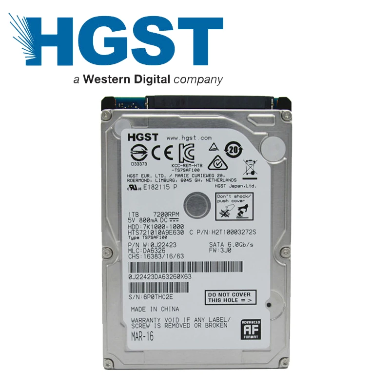 HGST 1 ТБ 1000 ГБ HDD ноутбука жесткий диск SATA3 SATA III 7200 об./мин. 32 М 2.5 &quot9.5 мм одной плиты