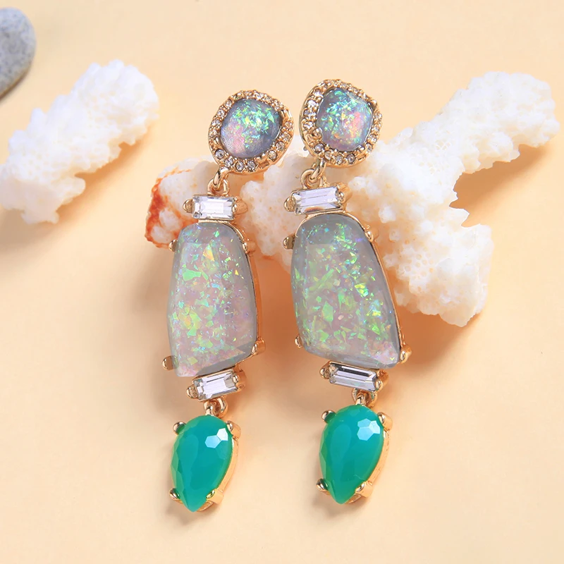 KISS ME Chic Green Water Drop Resin Crystal Drop Earrings New Design Women Statement Earrings Luxury Jewelry