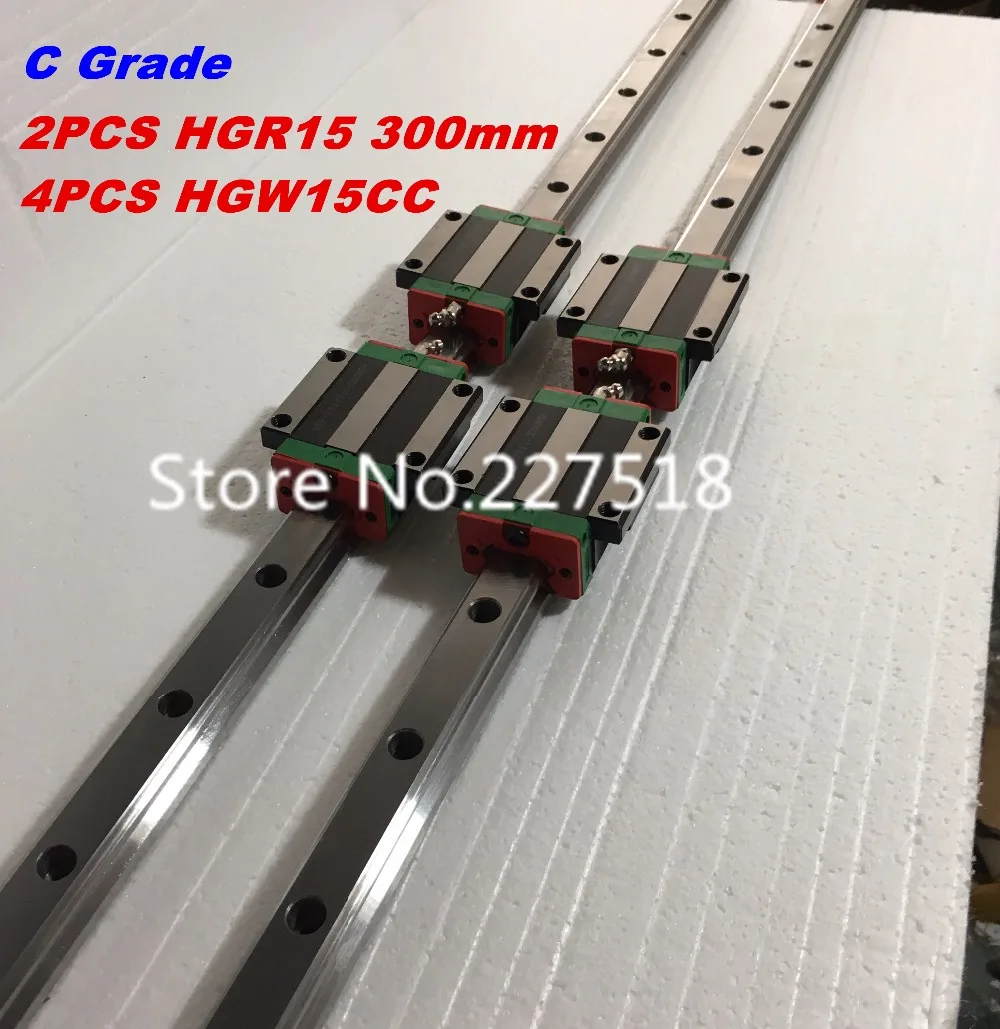 15mm Type 2pcs HGR15 Linear Guide Rail L300mm rail 4pcs carriage Block HGW15CC blocks for cnc