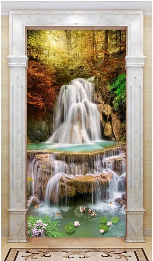 

Custom mural 3d photo wallpapers home decor Maple Leaf Forest Water Waterfall living room 3d wall murals wallpaper for walls 3 d