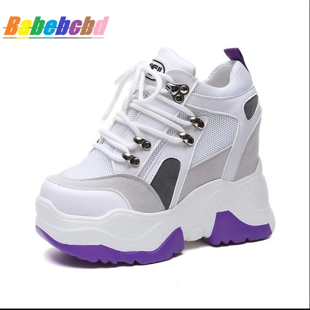 

2019 New Women Platform Casual Shoes Mesh Breathable Wedge Heels Shoes 10CM Autumn Thick Sole Sneakers Woman Deportivas Mujer