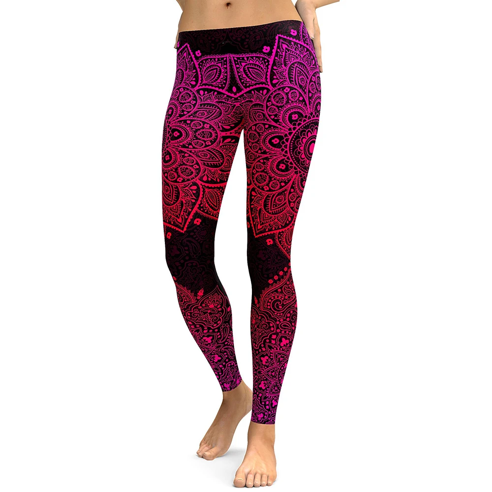 FCCEXIO New Women Leggings Red Mandala Flower Printed Woman