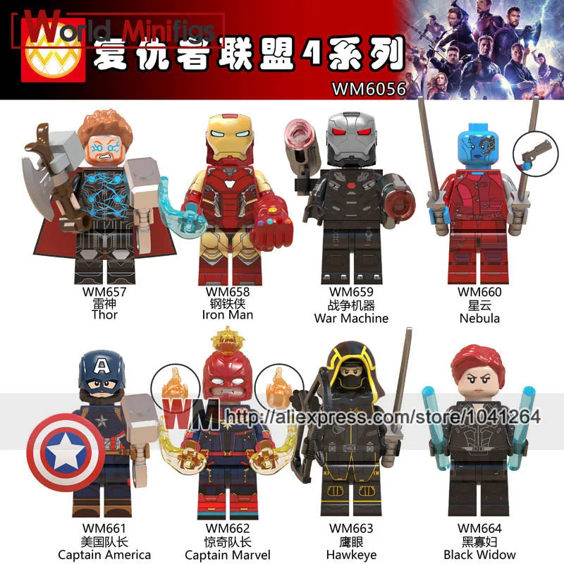 

Singles Legoings Manvel Averager 4 Superheros Thor Iron Man War Machine Nebula Captain America Building Blocks Toys for Children