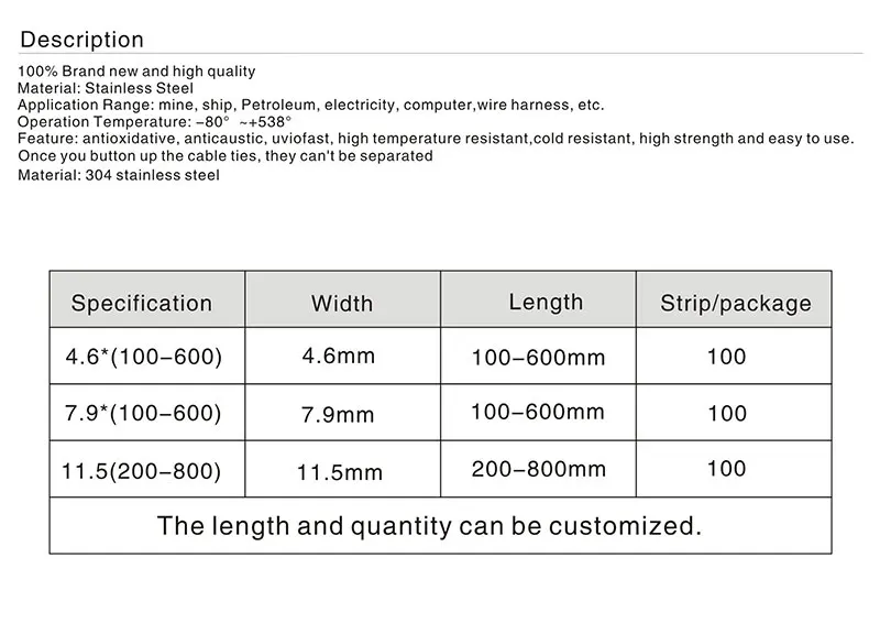 Кабельные стяжки провода 100 шт. 7,9*100-400 мм самоблокирующиеся кабельные стяжки из нержавеющей стали самоблокирующиеся обертки выхлопной тепла ремни индукции
