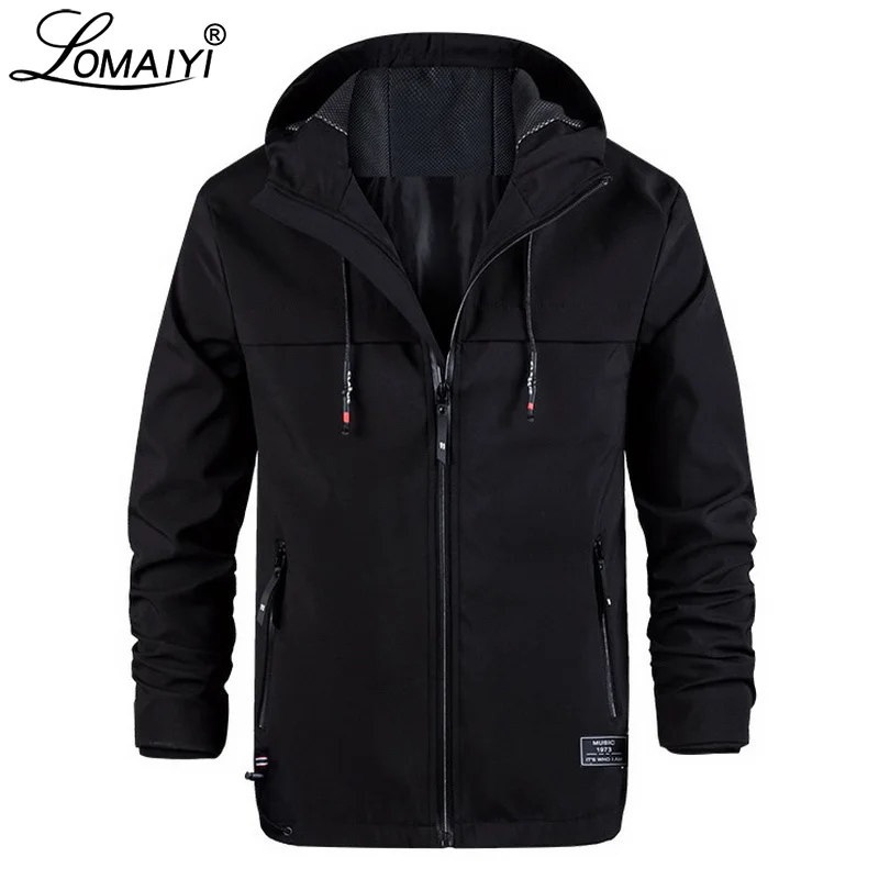 LOMAIYI Men's Spring/Autumn Hooded Jacket Men Stretch Windbreakers Jacket Mens Casual Coat Male Black Softshell Jackets AM371 LOMAIYI Men's Spring/Autumn Hooded Jacket Men Stretch Windbreakers Jacket Mens Casual Coat Male Black Softshell Jackets AM371