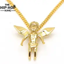 Venta caliente Marca Chapado En Oro del Ángel de la Corona Del Collar de Hip Hop Iced salida Micro Ángel Ala Colgante con Collar 4 Estilo para Elegir