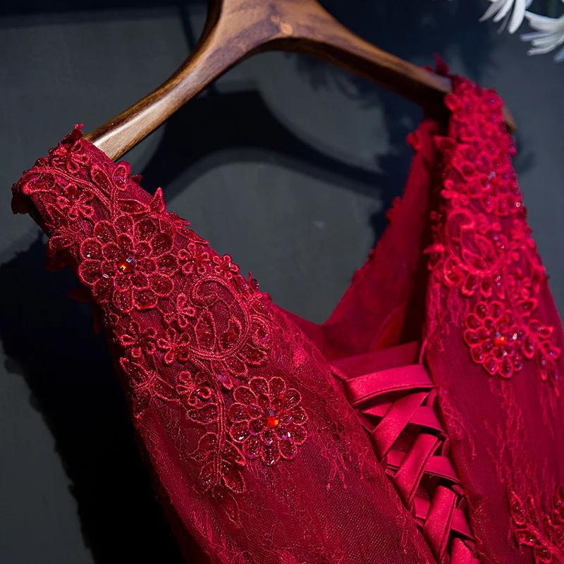 Вечернее платье бордовый черный короткий дизайн банкетное платье цельное платье с v-образным вырезом плюс размер женское короткое вечернее платье es