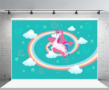 

Laeacco Cute Clouds Rainbow Unicorn Pattern Baby Photography Backgrounds Vinyl Custom Photographic Backdrops For Photo Studio