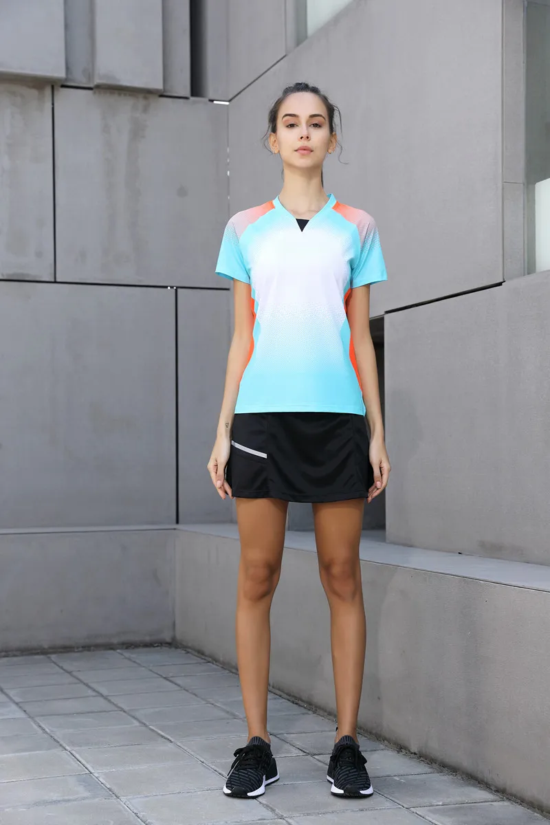 V-образный вырез дизайн высококачественная для бега спортивный быстрый сухой дышащий рубашка для бадминтона, для женщин/мужчин Настольный теннис тренировка Exericise футболки