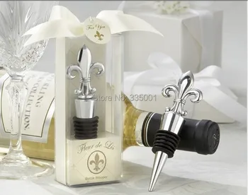 

wedding favor gift and giveaways--Chrome Fleur de Lis Wine Bottle Stopper party souvenir for guest 100pcs/lot