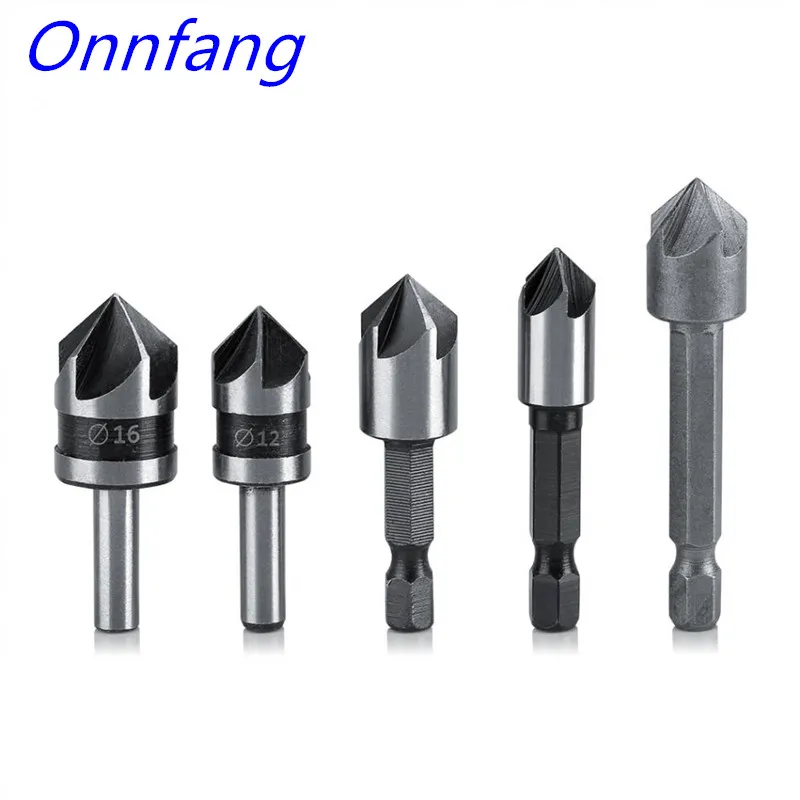

Onnfang 3Pcs/5Pcs High Speed Steel Industrial Countersink Drill Bit 5 Flutes Woodworking Chamfering Cutter Accessories Wood Dril