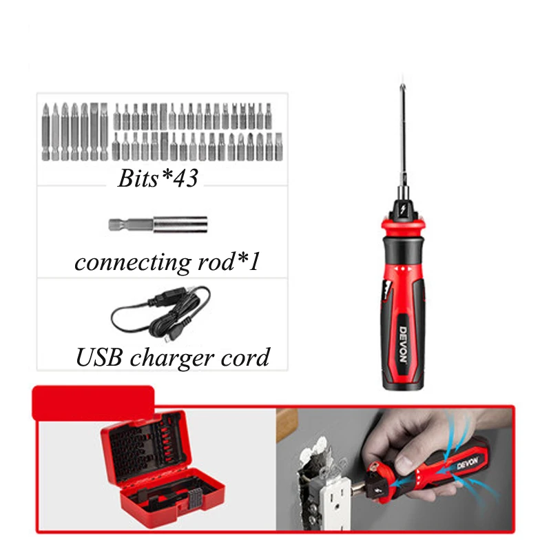 

4V Rechargeable Cordless Electric Screwdriver Set Repair Tool Kit Li-Battery Operated Household Tools With 43 Bits 5612-Li-4